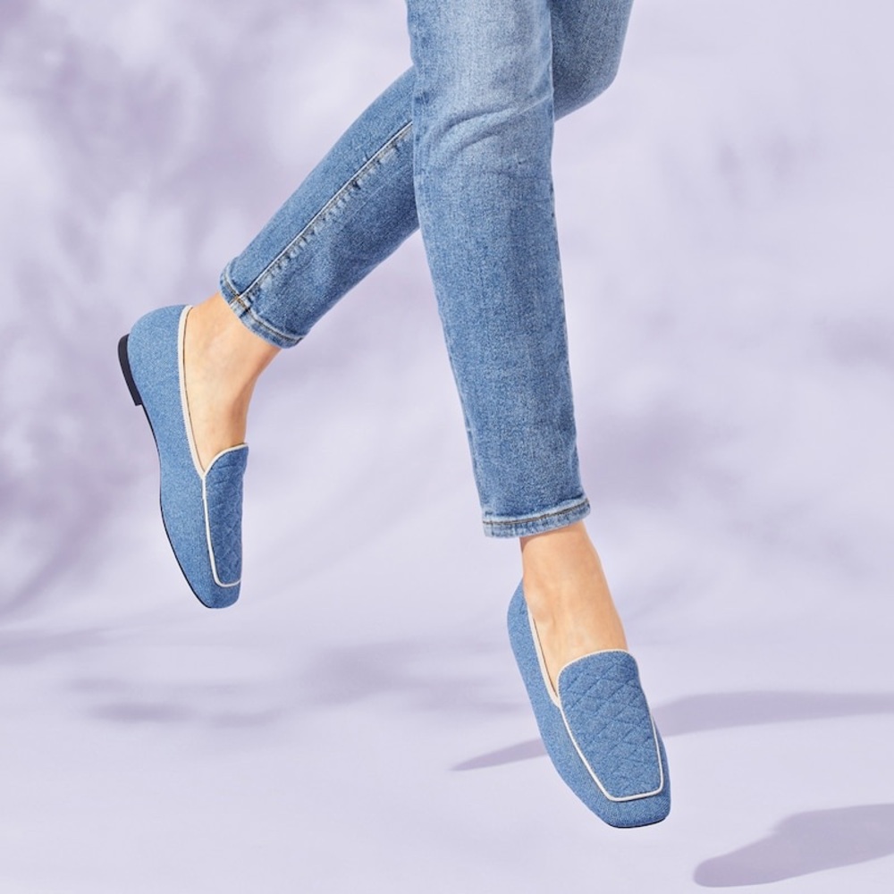 Vivaia Leona Square-Toe Quilted Loafers in Denim Blue 41 S80